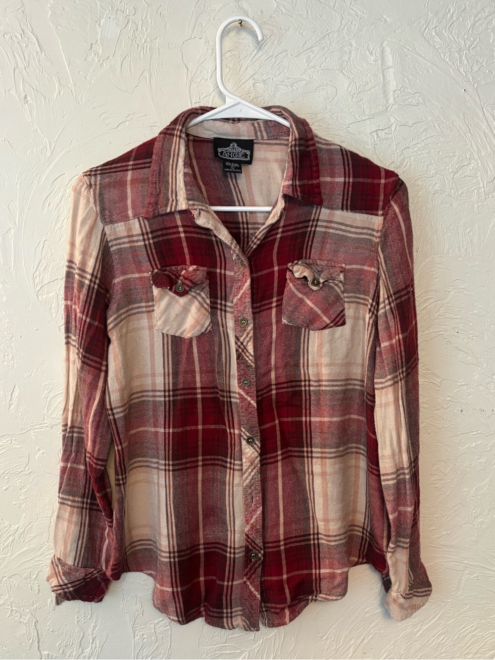 Angie Red and Cream Plaid Button-Up Shirt